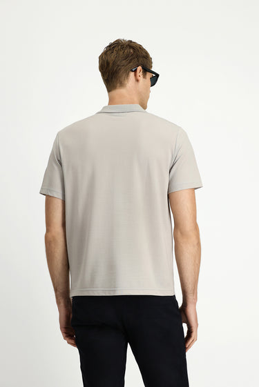 Orta Gri Regular Fit Pamuklu Nakışlı Cepli Polo Yaka Tişört