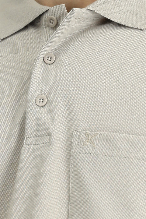 Orta Gri Regular Fit Pamuklu Nakışlı Cepli Polo Yaka Tişört