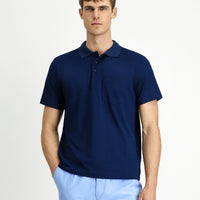 Orta Lacivert Regular Fit Pamuklu Nakışlı Cepli Polo Yaka Tişört