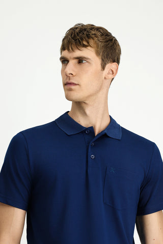  Orta Lacivert Regular Fit Pamuklu Nak??l? Cepli Polo Yaka Ti?ört-Ki??l?