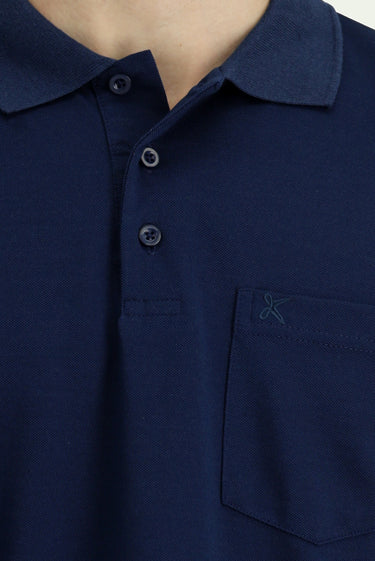 Orta Lacivert Regular Fit Pamuklu Nakışlı Cepli Polo Yaka Tişört