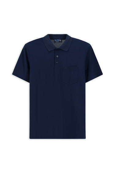 Orta Lacivert Regular Fit Pamuklu Nakışlı Cepli Polo Yaka Tişört