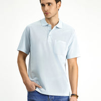 Açık Mavi Regular Fit Pamuklu Nakışlı Cepli Polo Yaka Tişört