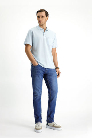  Aç?k Mavi Regular Fit Pamuklu Nak??l? Cepli Polo Yaka Ti?ört-Ki??l?