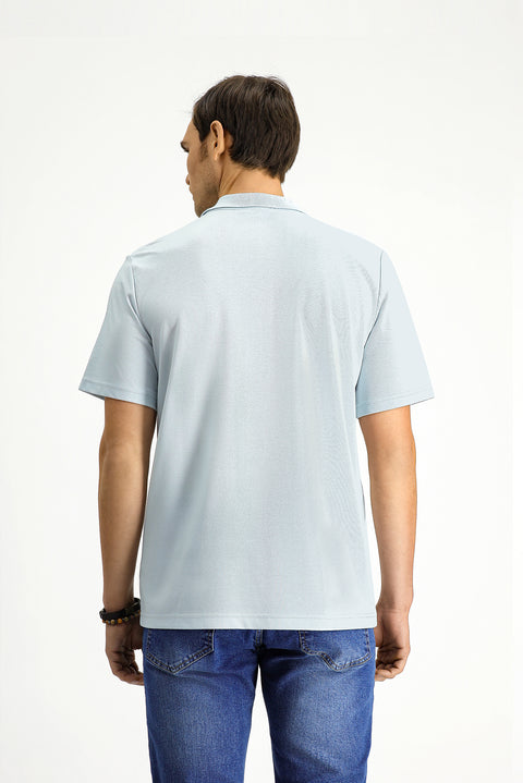 Açık Mavi Regular Fit Pamuklu Nakışlı Cepli Polo Yaka Tişört