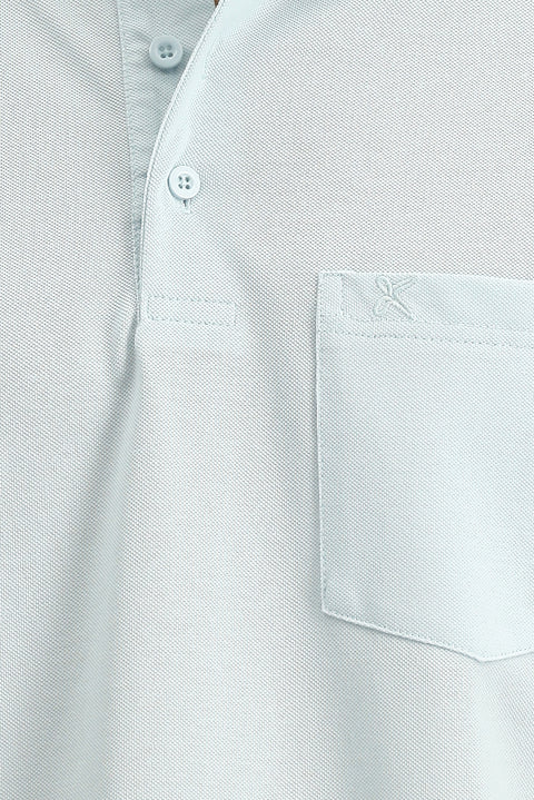 Açık Mavi Regular Fit Pamuklu Nakışlı Cepli Polo Yaka Tişört