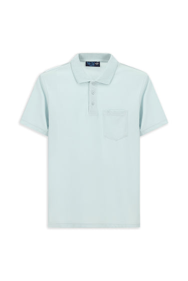 Açık Mavi Regular Fit Pamuklu Nakışlı Cepli Polo Yaka Tişört