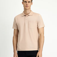 Orta Bej Regular Fit Pamuklu Nakışlı Cepli Polo Yaka Tişört