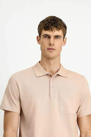  Orta Bej Regular Fit Pamuklu Nak??l? Cepli Polo Yaka Ti?ört-Ki??l?