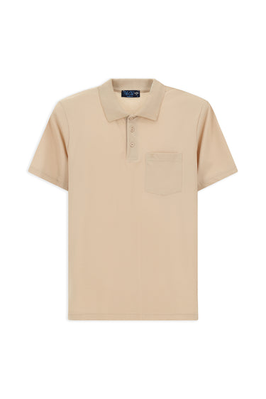 Orta Bej Regular Fit Pamuklu Nakışlı Cepli Polo Yaka Tişört