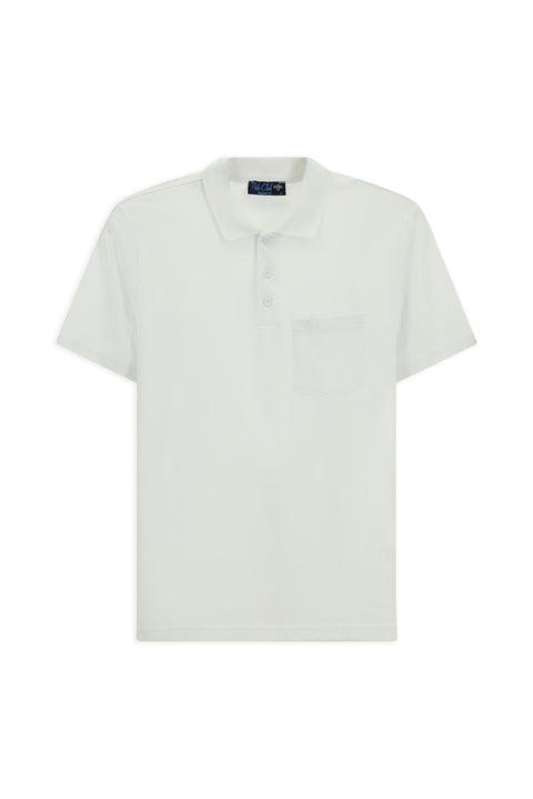 Beyaz Regular Fit Pamuklu Nakışlı Cepli Polo Yaka Tişört