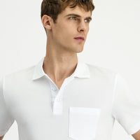 Beyaz Regular Fit Pamuklu Nakışlı Cepli Polo Yaka Tişört