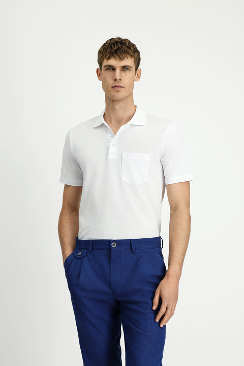 Beyaz Regular Fit Pamuklu Nakışlı Cepli Polo Yaka Tişört