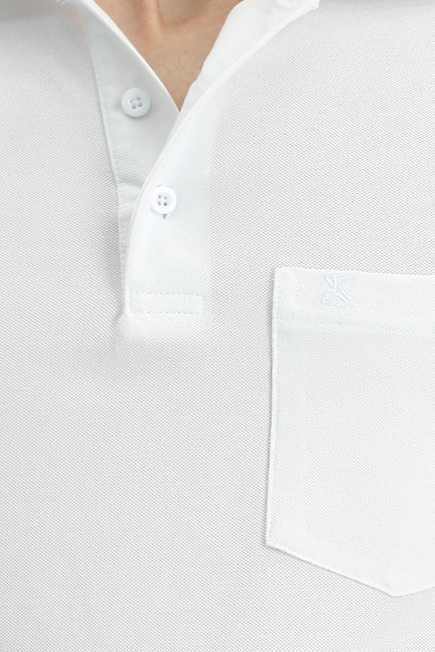 Beyaz Regular Fit Pamuklu Nakışlı Cepli Polo Yaka Tişört