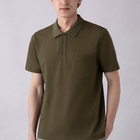 Orta Haki Regular Fit Pamuklu Nakışlı Cepli Polo Yaka Tişört