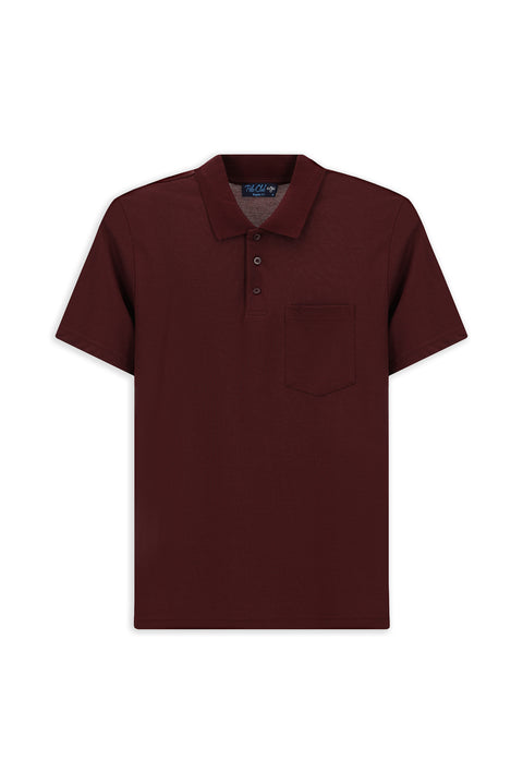 Koyu Bordo Regular Fit Pamuklu Nakışlı Cepli Polo Yaka Tişört
