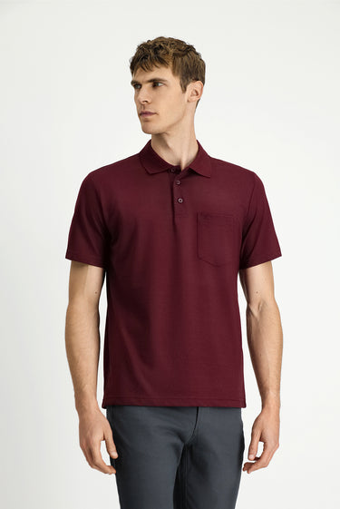  Koyu Bordo Regular Fit Pamuklu Düz Polo Yaka Tişört