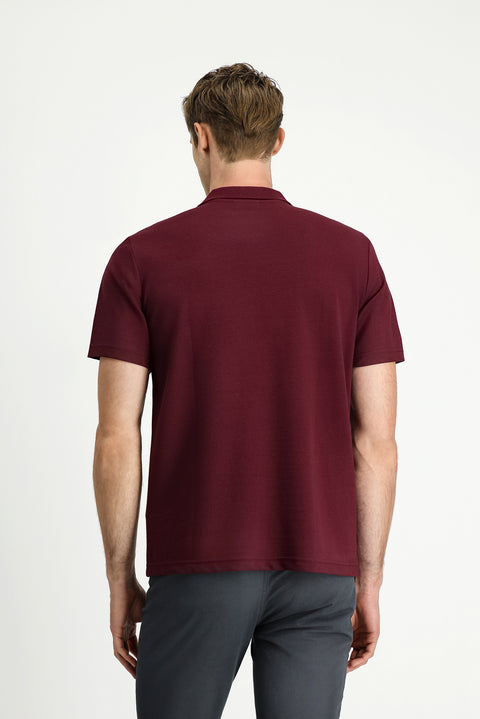 Koyu Bordo Regular Fit Pamuklu Nakışlı Cepli Polo Yaka Tişört