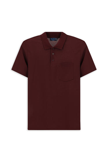 Koyu Bordo Regular Fit Pamuklu Nakışlı Cepli Polo Yaka Tişört