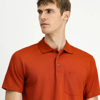 Kiremit Regular Fit Pamuklu Nakışlı Cepli Polo Yaka Tişört