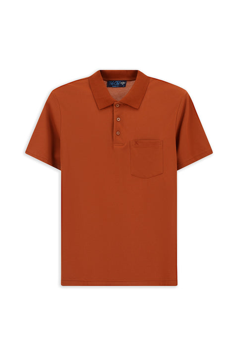 Kiremit Regular Fit Pamuklu Nakışlı Cepli Polo Yaka Tişört