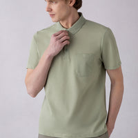 Orman Yeşili Regular Fit Pamuklu Nakışlı Cepli Polo Yaka Tişört