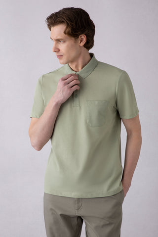  Orman Yeşili Regular Fit Pamuklu Nakışlı Cepli Polo Yaka Tişört