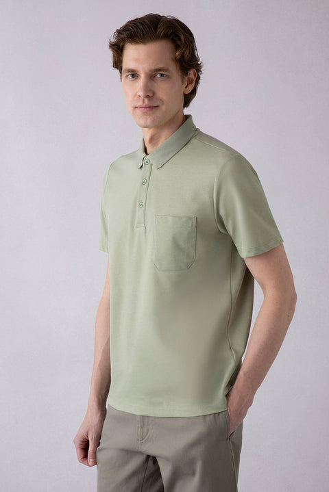 Orman Yeşili Regular Fit Pamuklu Nakışlı Cepli Polo Yaka Tişört