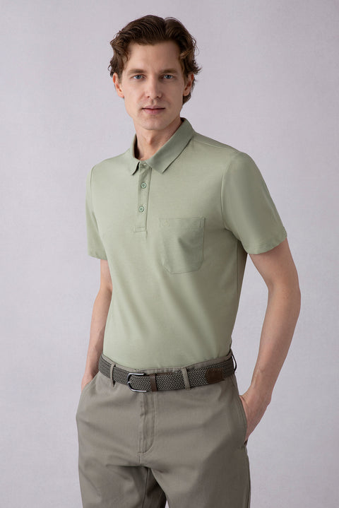 Orman Yeşili Regular Fit Pamuklu Nakışlı Cepli Polo Yaka Tişört