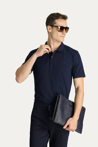 Koyu Lacivert Polo Yaka Slim Fit Dar Kesim Pamuk Tişört