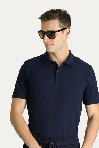  Koyu Lacivert Polo Yaka Slim Fit Dar Kesim Pamuk Tişört
