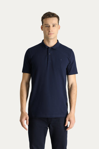  Koyu Lacivert Polo Yaka Slim Fit Dar Kesim Pamuk Tişört