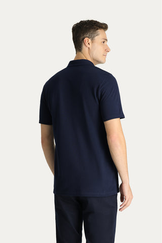  Koyu Lacivert Polo Yaka Slim Fit Dar Kesim Pamuk Tişört