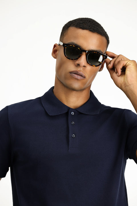 Koyu Lacivert Slim Fit Dar Kesim Pamuk Polo Yaka Tişört