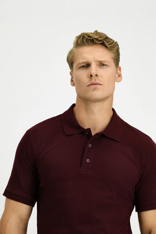  Koyu Bordo Slim Fit Dar Kesim Pamuk Polo Yaka Ti?ört-Ki??l?