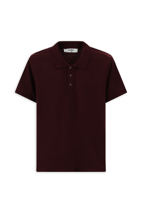 Koyu Bordo Slim Fit Dar Kesim Pamuk Polo Yaka Tişört