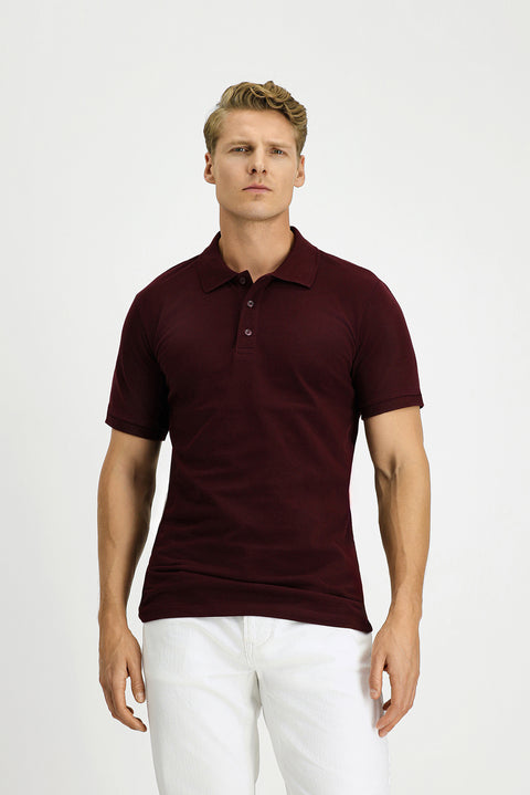 Koyu Bordo Slim Fit Dar Kesim Pamuk Polo Yaka Tişört