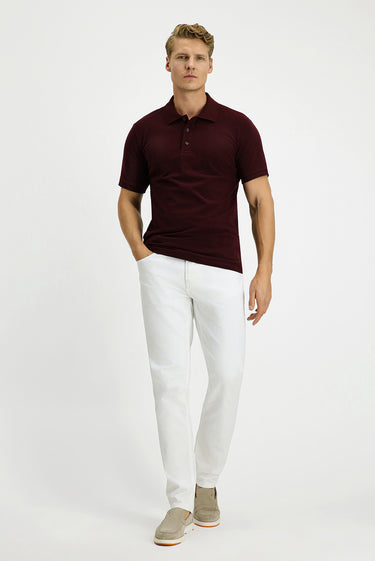  Koyu Bordo Slim Fit Dar Kesim Pamuk Polo Yaka Tişört