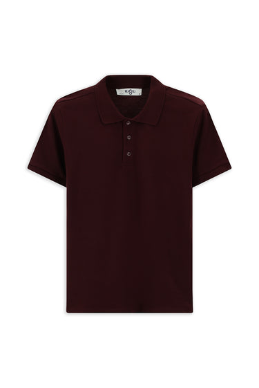 Koyu Bordo Slim Fit Dar Kesim Pamuk Polo Yaka Tişört