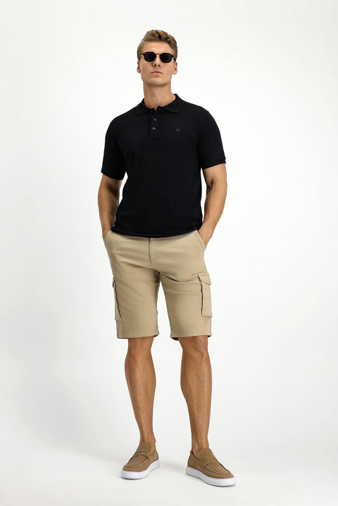 Siyah Slim Fit Dar Kesim Pamuk Kıvrılmaz Polo Yaka Tişört