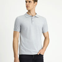 Açık Gri Melanj Slim Fit Dar Kesim Pamuk Kıvrılmaz Polo Yaka Tişört