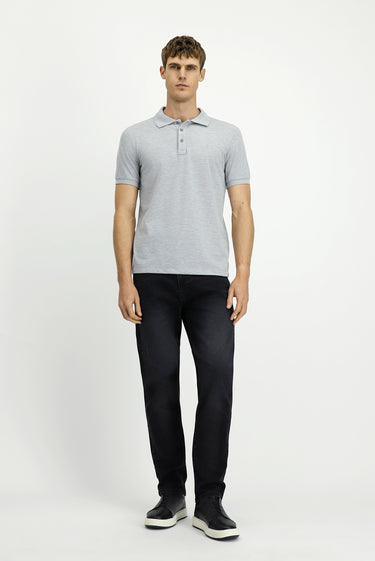  Açık Gri Melanj Slim Fit Dar Kesim Pamuk Kıvrılmaz Polo Yaka Tişört