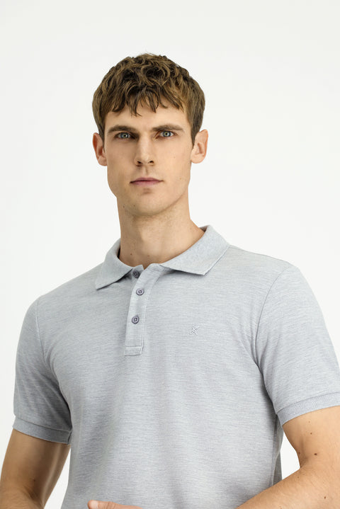 Açık Gri Melanj Slim Fit Dar Kesim Pamuk Kıvrılmaz Polo Yaka Tişört
