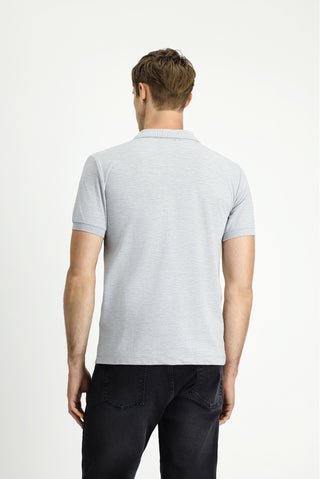  Aç?k Gri Melanj Slim Fit Dar Kesim Pamuk K?vr?lmaz Polo Yaka Ti?ört-Ki??l?