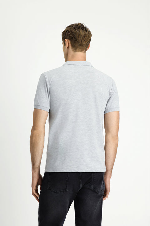 Açık Gri Melanj Slim Fit Dar Kesim Pamuk Kıvrılmaz Polo Yaka Tişört