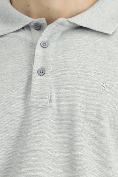 Açık Gri Melanj Slim Fit Dar Kesim Pamuk Kıvrılmaz Polo Yaka Tişört