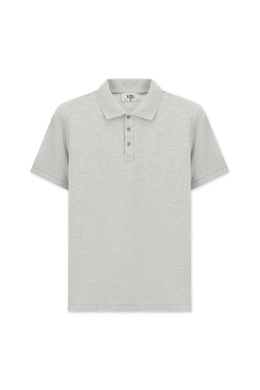 Açık Gri Melanj Slim Fit Dar Kesim Pamuk Kıvrılmaz Polo Yaka Tişört