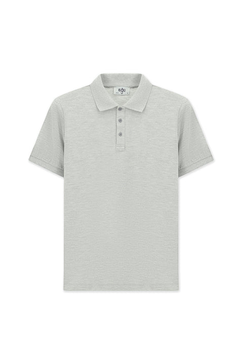 Açık Gri Melanj Slim Fit Dar Kesim Pamuk Kıvrılmaz Polo Yaka Tişört