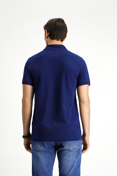 Orta Lacivert Slim Fit Dar Kesim Pamuk Kıvrılmaz Polo Yaka Tişört