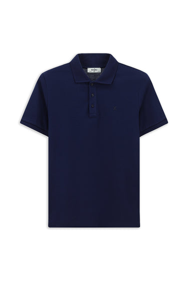 Orta Lacivert Slim Fit Dar Kesim Pamuk Kıvrılmaz Polo Yaka Tişört